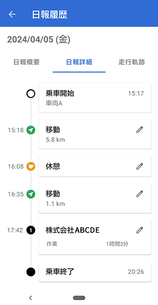 運転報告履歴