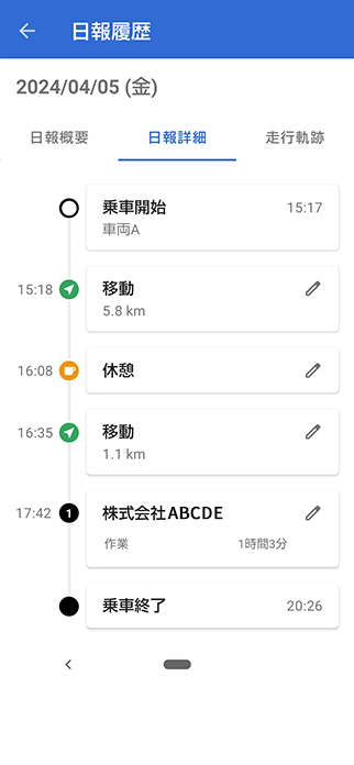 運転報告履歴